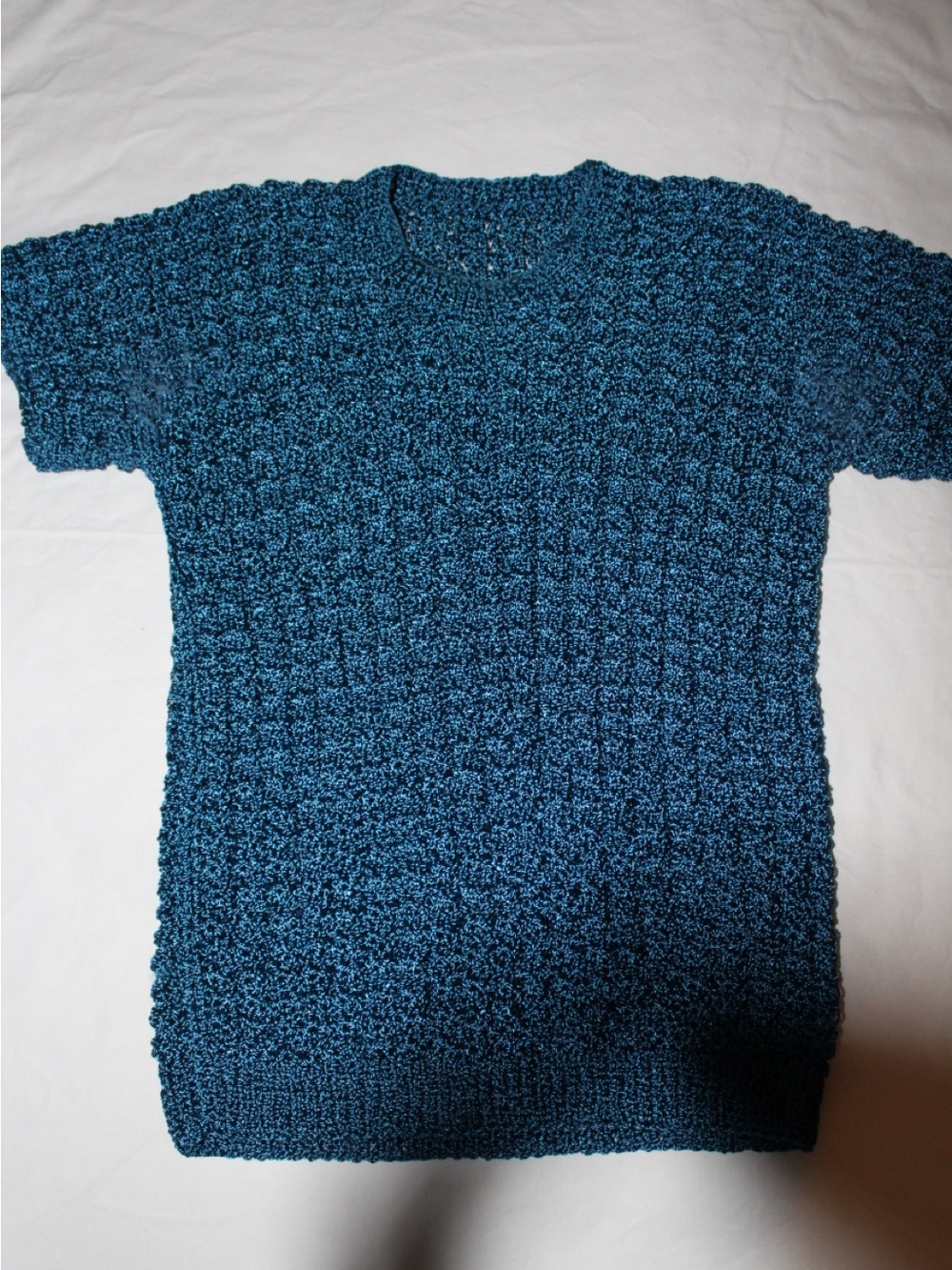 Textured Short-Sleeve Sweater in Teal Blue